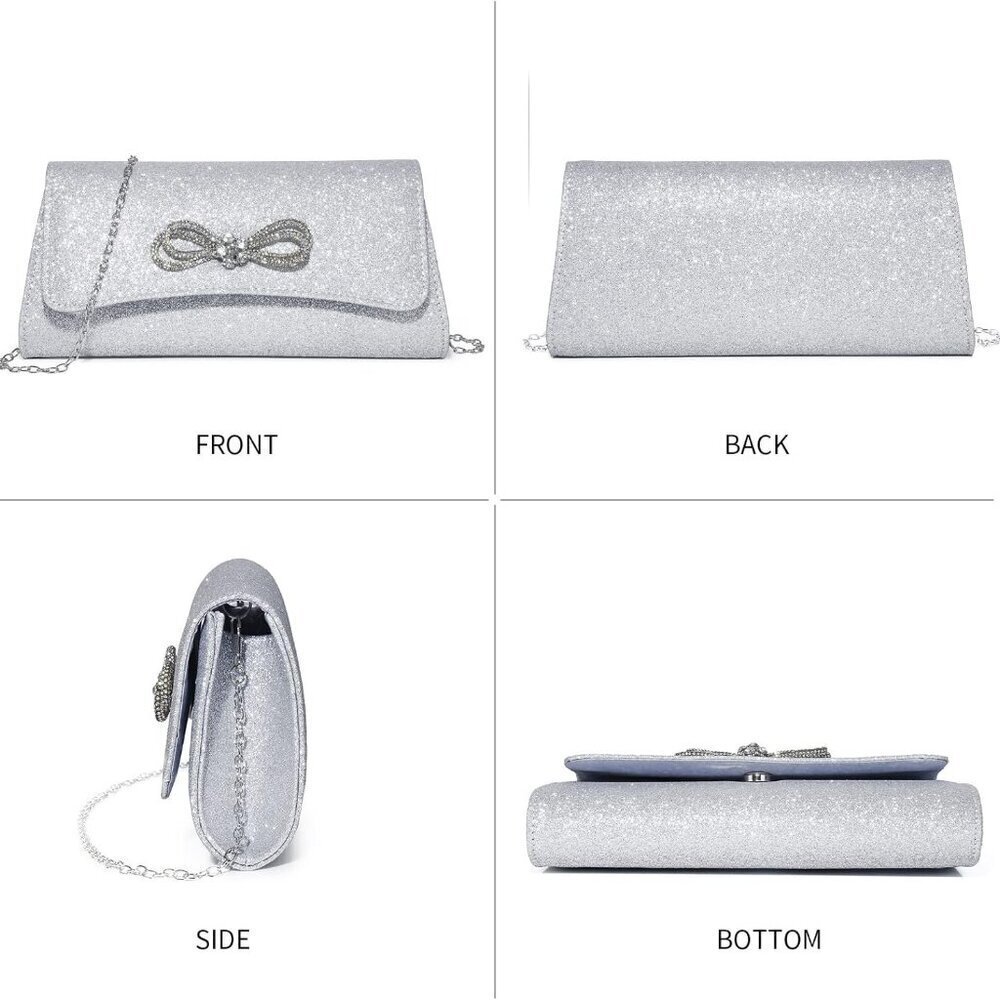Women's Sparkly Bow Clutch Evening Bag Cocktail Purse for Formal Events - Picture 4 of 6